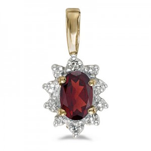 10k Yellow Gold Oval Garnet And Diamond Pendant