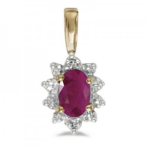 10k Yellow Gold Oval Ruby And Diamond Pendant