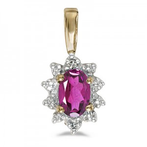 10k Yellow Gold Oval Pink Topaz And Diamond Pendant