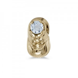 10k Yellow Gold Round Aquamarine Baby Bootie Pendant