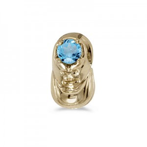 10k Yellow Gold Round Blue Topaz Baby Bootie Pendant