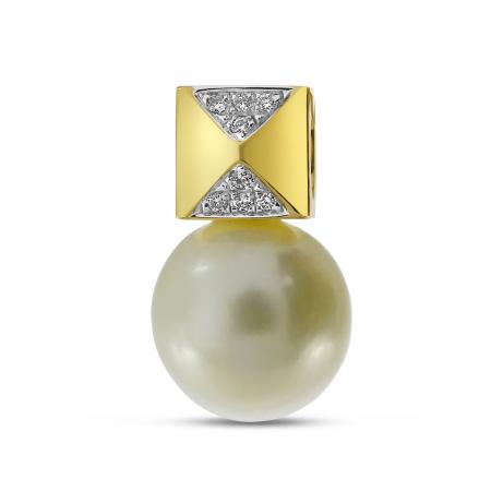 14K Yellow Gold Pearl with Diamond Pendant