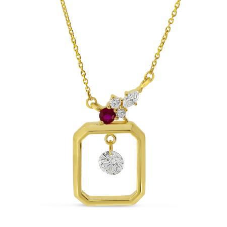 14K Yellow Gold Dashing Diamond Ruby and Diamond Necklace