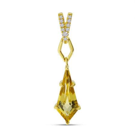 14K Yellow Gold Kite Shaped Citrine and Diamond Dangle Pendant