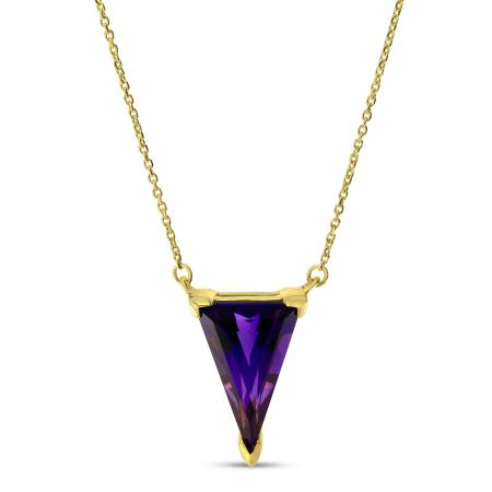 14K Yellow Gold Trillion Amethyst and Diamond Semi Precious Necklace