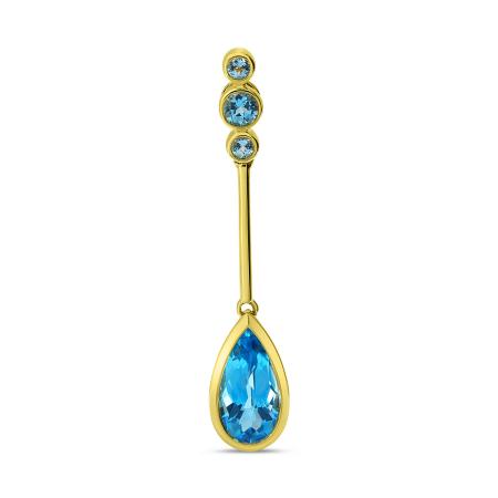14K Yellow Gold Blue Topaz with Diamond Lariat Pear Drop Pendant