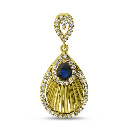 14K Yellow Gold Pear Sapphire Precious Fluted Pendant