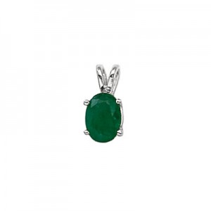 14K White Gold Oval Emerald Pendant