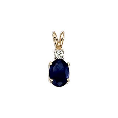 14K Yellow Gold Oval Sapphire and Diamond Pendant