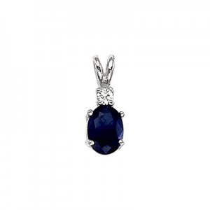 14K White Gold Oval Sapphire and Diamond Pendant
