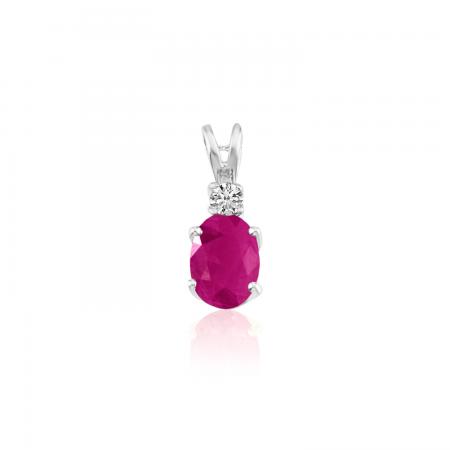 14K White Gold Oval Pink Tourmaline and Diamond Pendant
