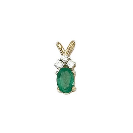 14K Yellow Gold Oval Emerald and Diamond Pendant