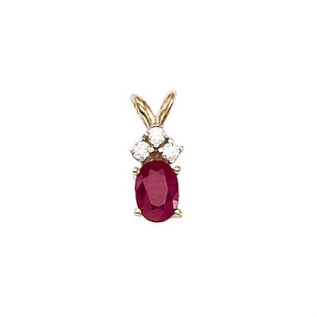14K Yellow Gold Oval Ruby and Diamond Pendant