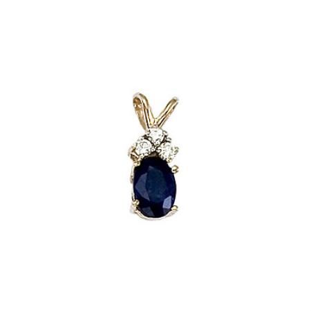 14K Yellow Gold Oval Sapphire and Diamond Pendant