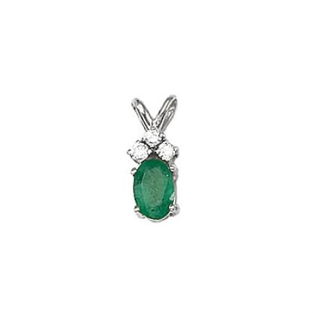 14K White Gold Oval Emerald and Diamond Pendant