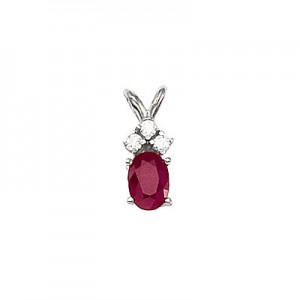14K White Gold Oval Ruby and Diamond Pendant