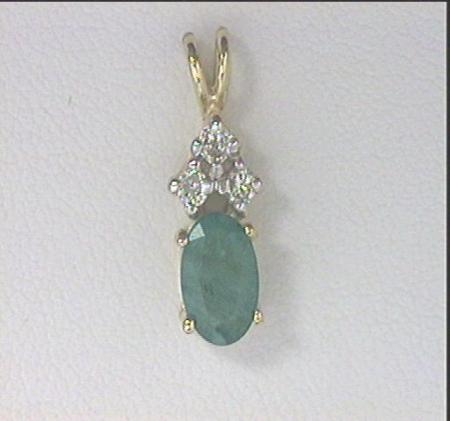 14K Yellow Gold Oval Emerald and Diamond Pendant
