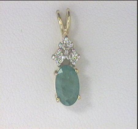 14K Yellow Gold Oval Emerald and Diamond Pendant