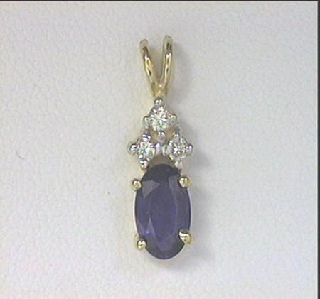14K Yellow Gold Oval Sapphire and Diamond Pendant