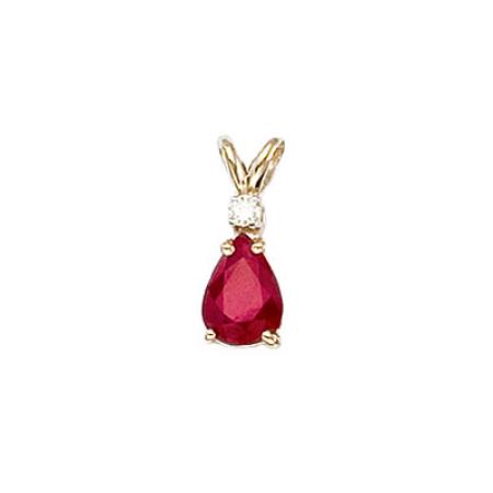 14K Yellow Gold Pear Ruby and Diamond Pendant