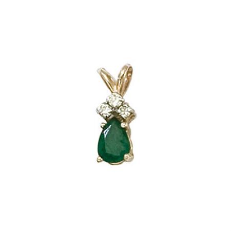 14K Yellow Gold Pear Emerald and Diamond Pendant