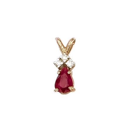 14K Yellow Gold Pear Ruby and Diamond Pendant