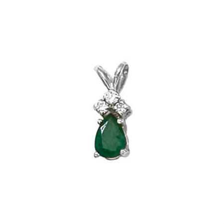 14K White Gold Pear Emerald and Diamond Pendant