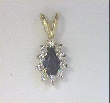 14K Yellow Gold Pear Sapphire and Diamond Pendant