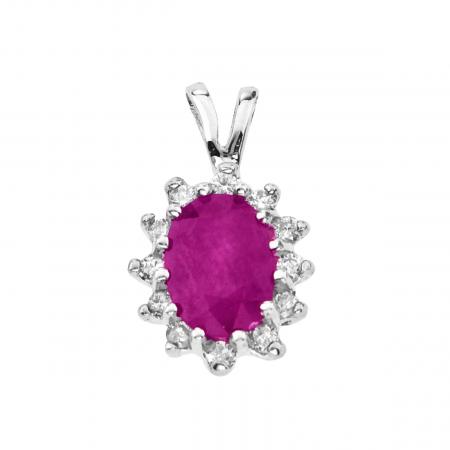 14k White Gold Oval Pink Tourmaline and Diamond Pendant