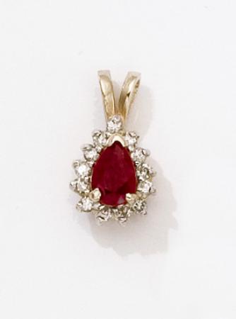 14K Yellow Gold Pear Ruby and Diamond Pendant