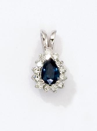 14K Yellow Gold Pear Sapphire and Diamond Pendant