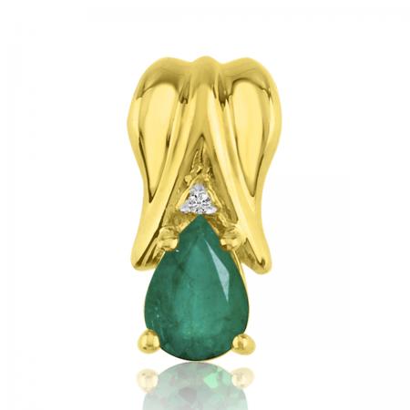 14K Yellow Gold Pear Emerald and Diamond Pendant