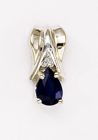 14K Yellow Gold Pear Sapphire and Diamond Pendant