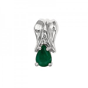 14K White Gold Pear Emerald and Diamond Pendant