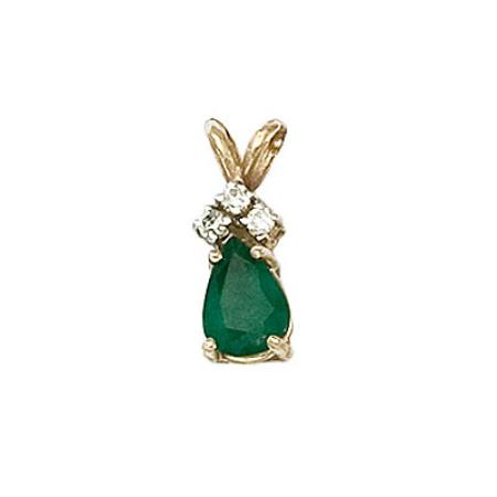 14K Yellow Gold Pear Emerald and Diamond Pendant