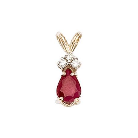 14K Yellow Gold Pear Ruby and Diamond Pendant