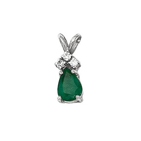 14K White Gold Pear Emerald and Diamond Pendant