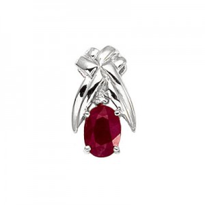 14K White Gold Oval Ruby and Diamond Pendant