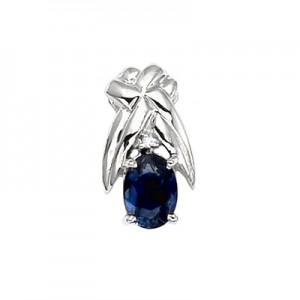 14K White Gold Oval Sapphire and Diamond Pendant