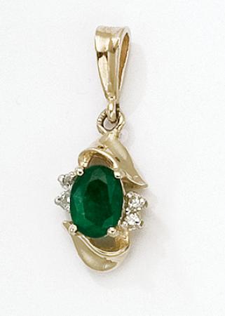 14K Yellow Gold Oval Emerald and Diamond Pendant