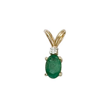 14K Yellow Gold Oval Emerald and Diamond Pendant