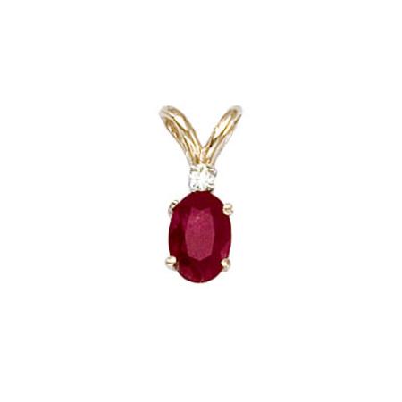 14K Yellow Gold Oval Ruby and Diamond Pendant
