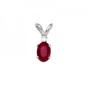 14K White Gold Oval Ruby and Diamond Pendant