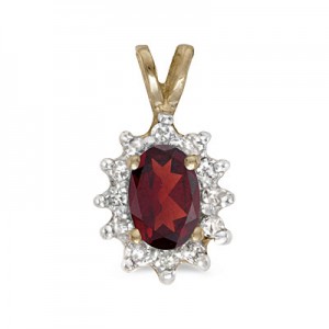 10k Yellow Gold Oval Garnet And Diamond Pendant