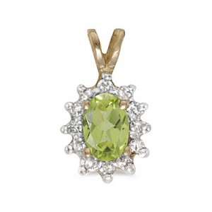 10k Yellow Gold Oval Peridot And Diamond Pendant