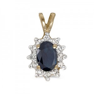 10k Yellow Gold Oval Sapphire And Diamond Pendant