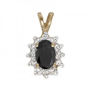 10k Yellow Gold Oval Onyx And Diamond Pendant