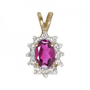 10k Yellow Gold Oval Pink Topaz And Diamond Pendant