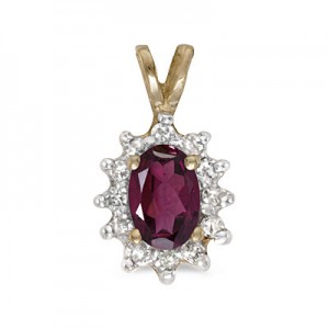 10k Yellow Gold Oval Rhodolite Garnet And Diamond Pendant