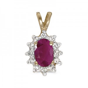 14k Yellow Gold Oval Ruby And Diamond Pendant